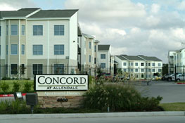 The entrance and apartment buildings at Concord at Allendale